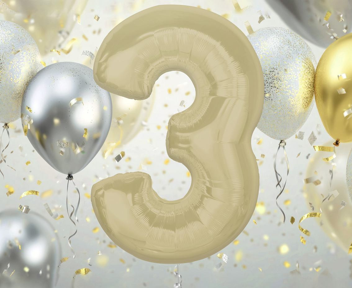 Foil balloon number 3, matt latte, 92 cm EOL